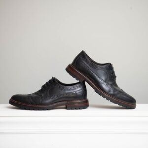 Johnson & Murphy Black Leather Dress Shoes Sz 10.5 Wingtip Brogue Oxford Vintage